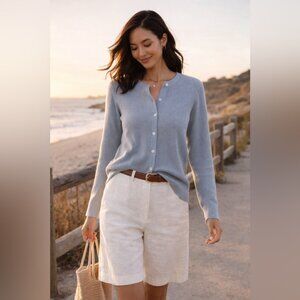 Elie Tahari Merino Wool Cardigan Gray Size S Ribbed Button Sweater